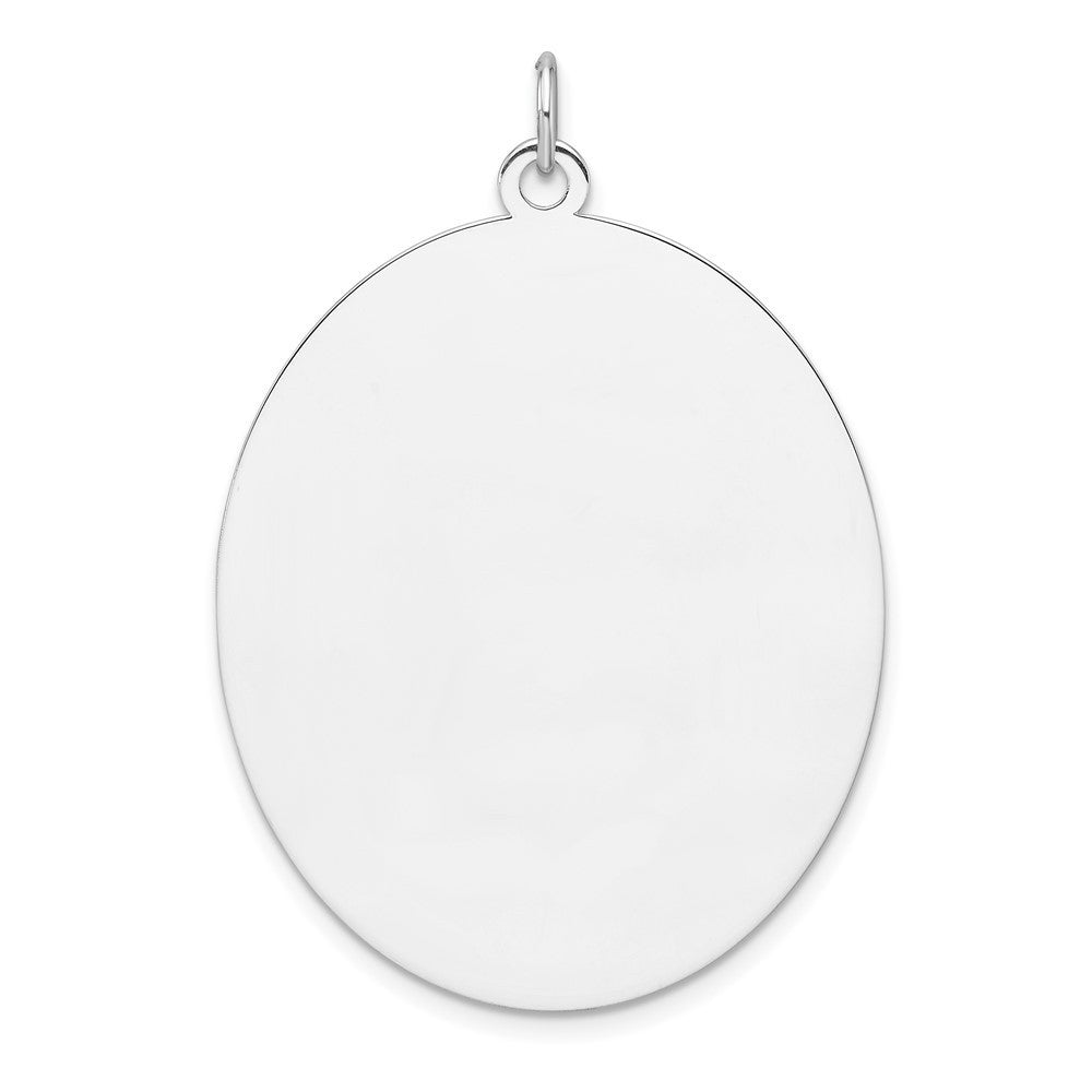 Sterling Silver Rhod-plate Oval Polish Front Back Disc Charm Pendant