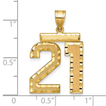 14k Yellow Gold Large Brushed Diamond-cut Number 21 Charm Pendant