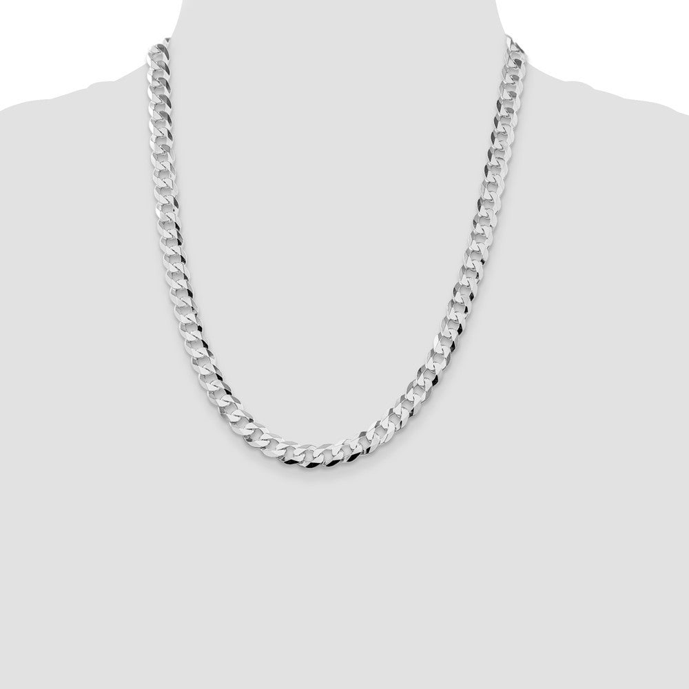 Sterling Silver Rhodium-plated 8.5mm Flat Curb Chain Necklace 22"