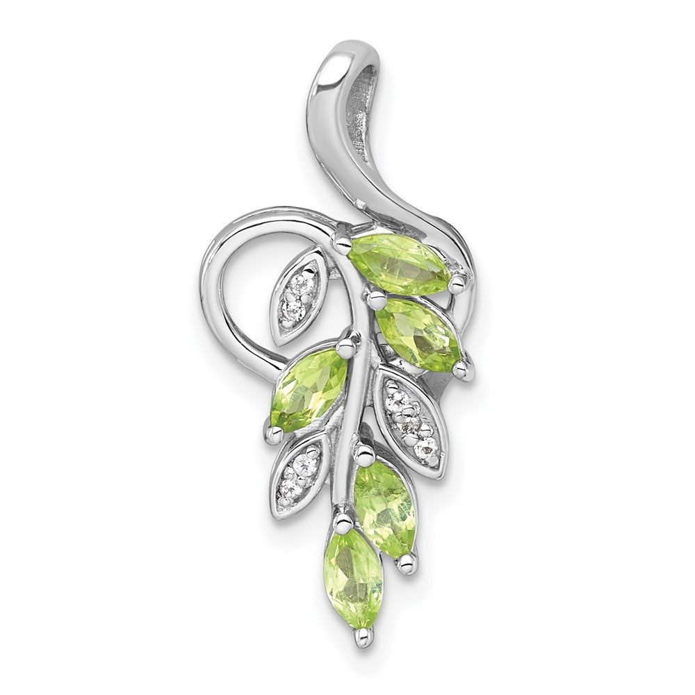 Sterling Silver Rhodium Polished Peridot and White Topaz Leaves Chain Slide