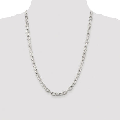 Sterling Silver 6.65mm Diamond-cut Long Link Cable Chain Necklace 24"