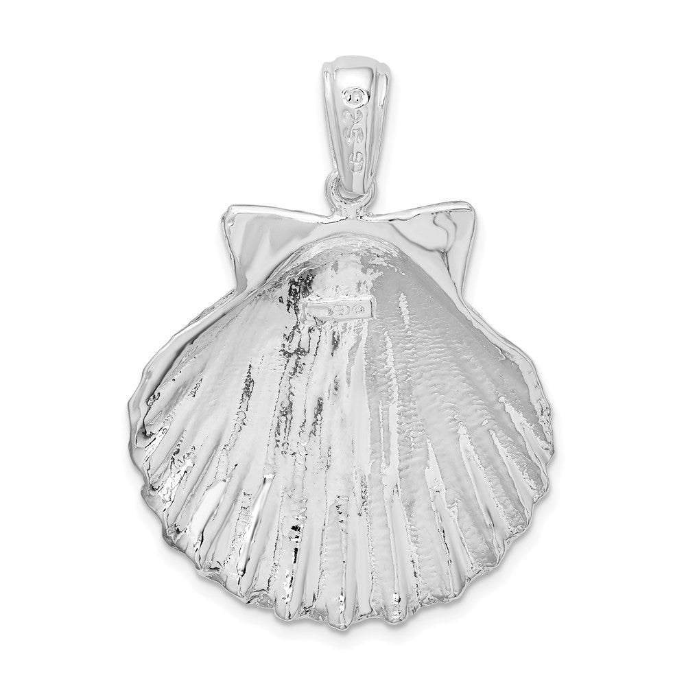 Sterling Silver Rhodium-Plated Polished and Textured Shell Pendant
