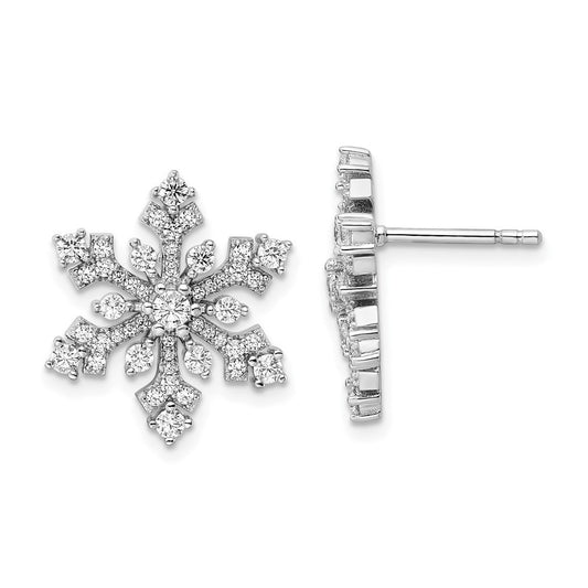 Sterling Silver Rhodium-plated CZ Snowflake Button Stud Earrings