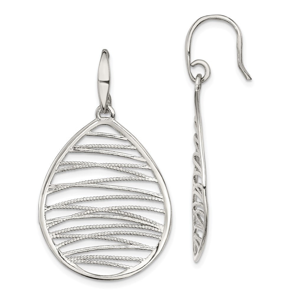 Sterling Silver Rhod-pltd Polished/Textured Tear Dangle Earrings