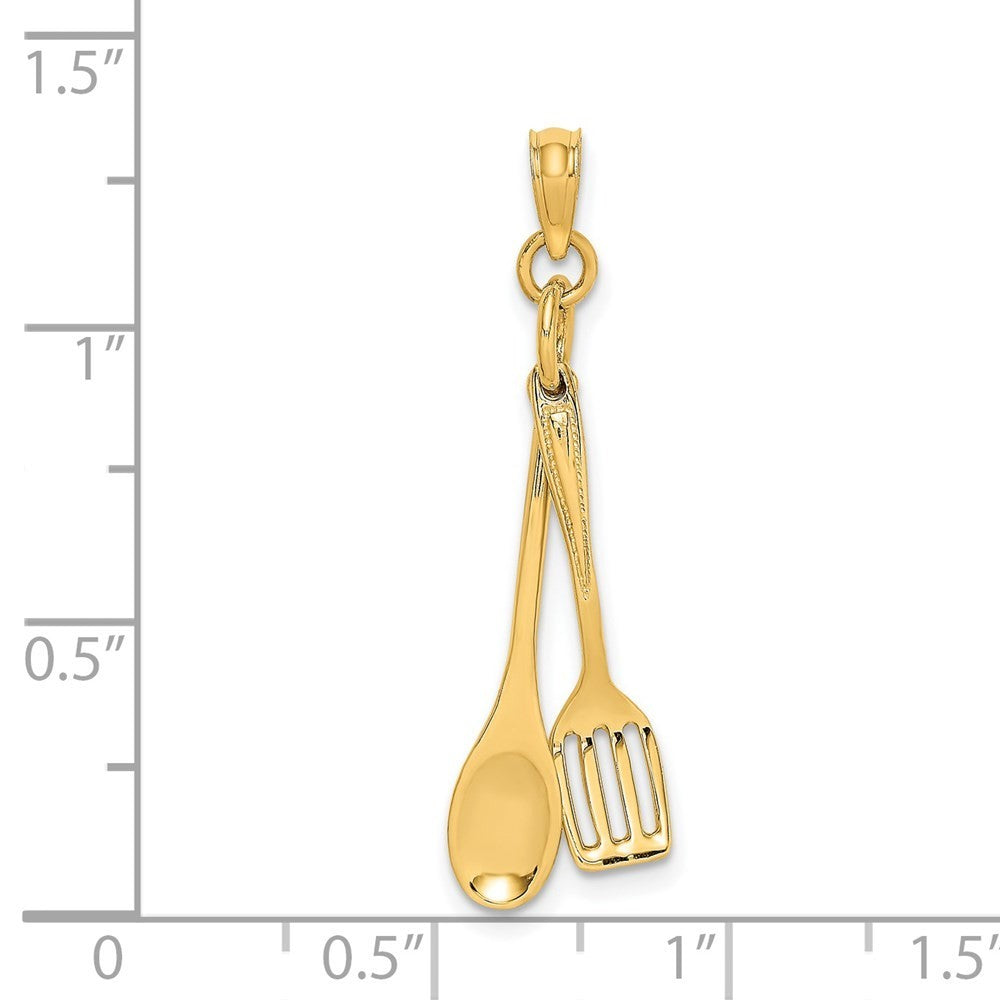 14k Yellow Gold 3-D Moveable Spoon and Spatula Charm Pendant