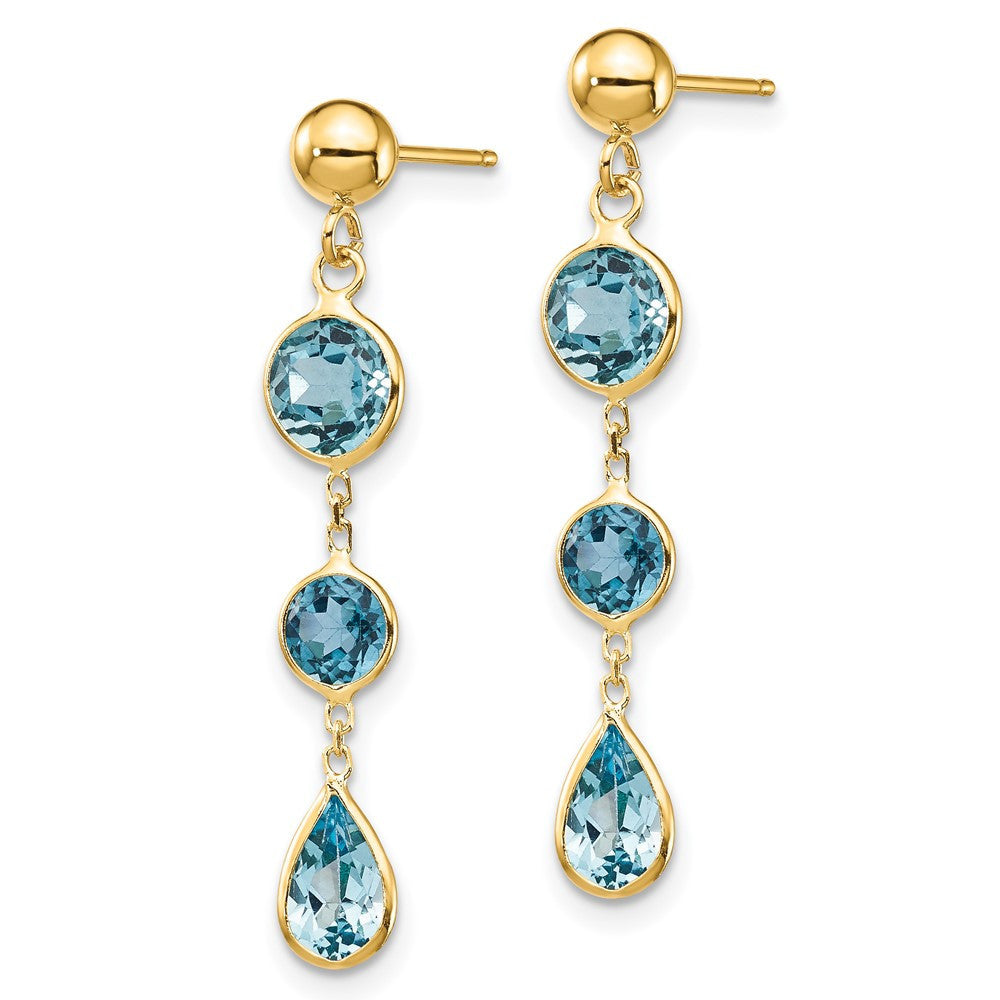 14k Yellow Gold Blue Topaz Gemstone Dangle Earrings