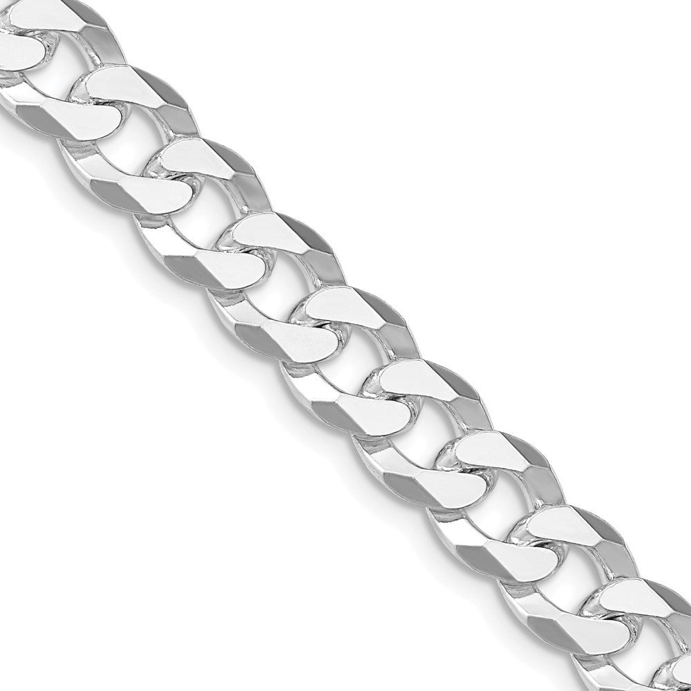 Sterling Silver Rhodium-plated 8.5mm Beveled Curb Chain Necklace 26"