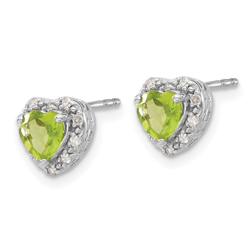 Sterling Silver Rhodium-plated Peridot and Diamond Button Stud Earrings