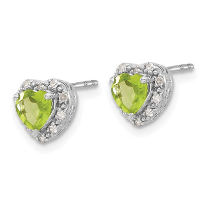 Sterling Silver Rhodium-plated Peridot and Diamond Button Stud Earrings