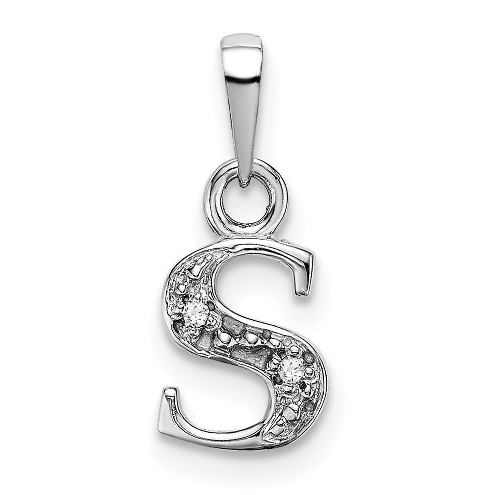 14k White Gold Rhodium-plated Diamond Letter S Initial Pendant