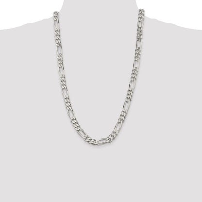 Sterling Silver 9mm Figaro Chain Necklace 26"