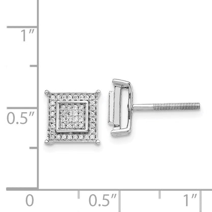 14k White Gold Diamond Small Double Square Bezel Stud Earrings