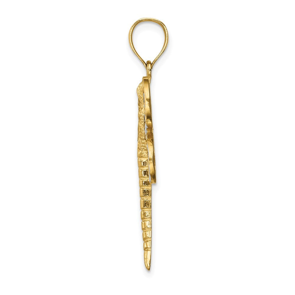 14k Yellow Gold Diamond-cut White Rhodium Dragonfly Pendant
