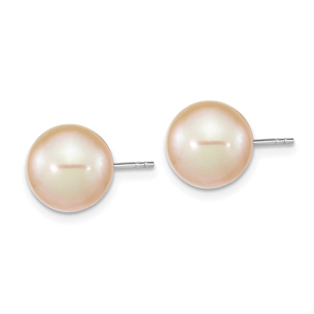 Sterling Silver Rhodium-plated 10mm Pink Freshwater Cultured Pearl Stud Earrings
