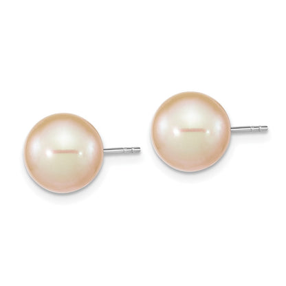 Sterling Silver Rhodium-plated 10mm Pink Freshwater Cultured Pearl Stud Earrings