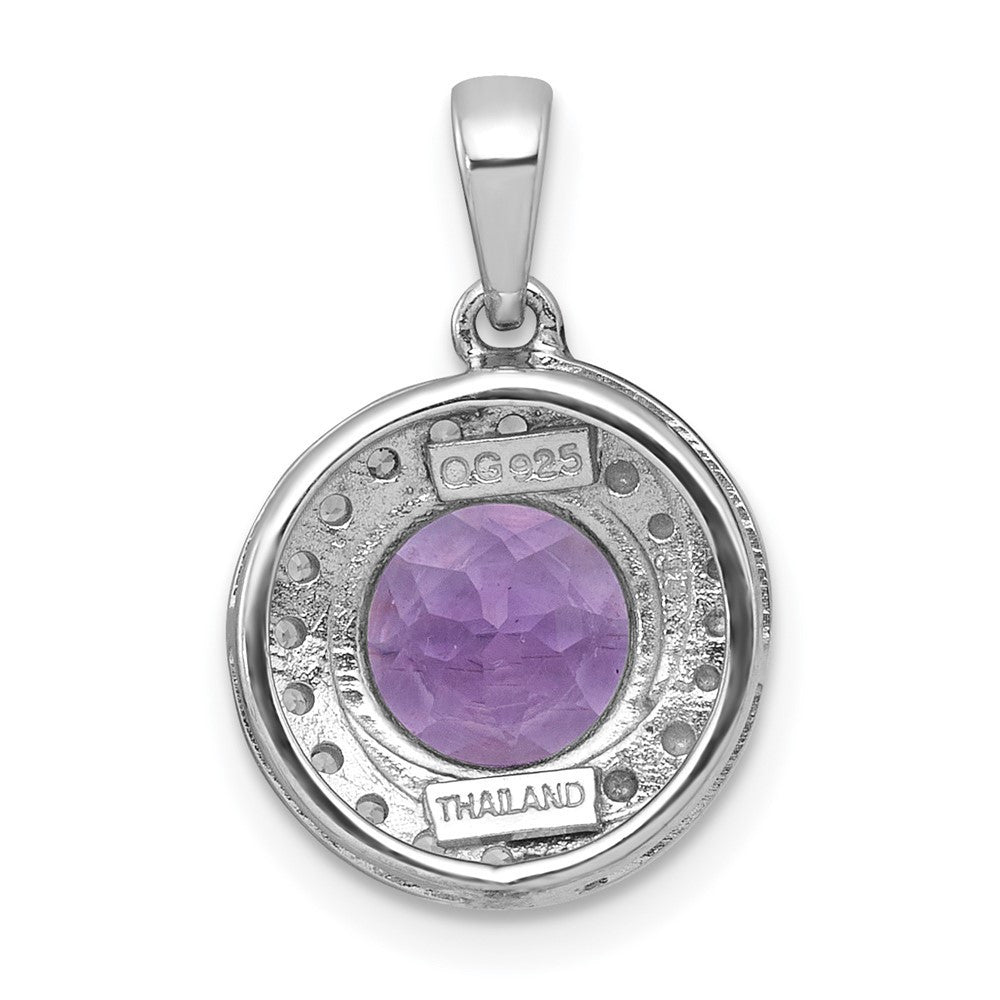 Sterling Silver Polished Checker-cut Amethyst & White Topaz Circle Pendant