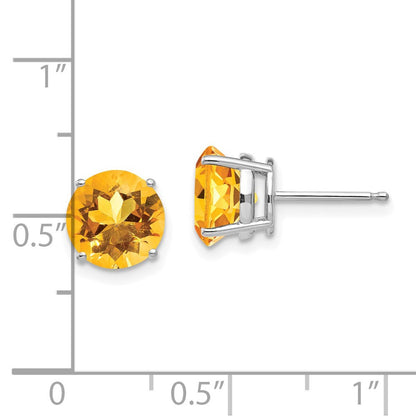 14k White Gold 8mm Citrine Stud Earrings