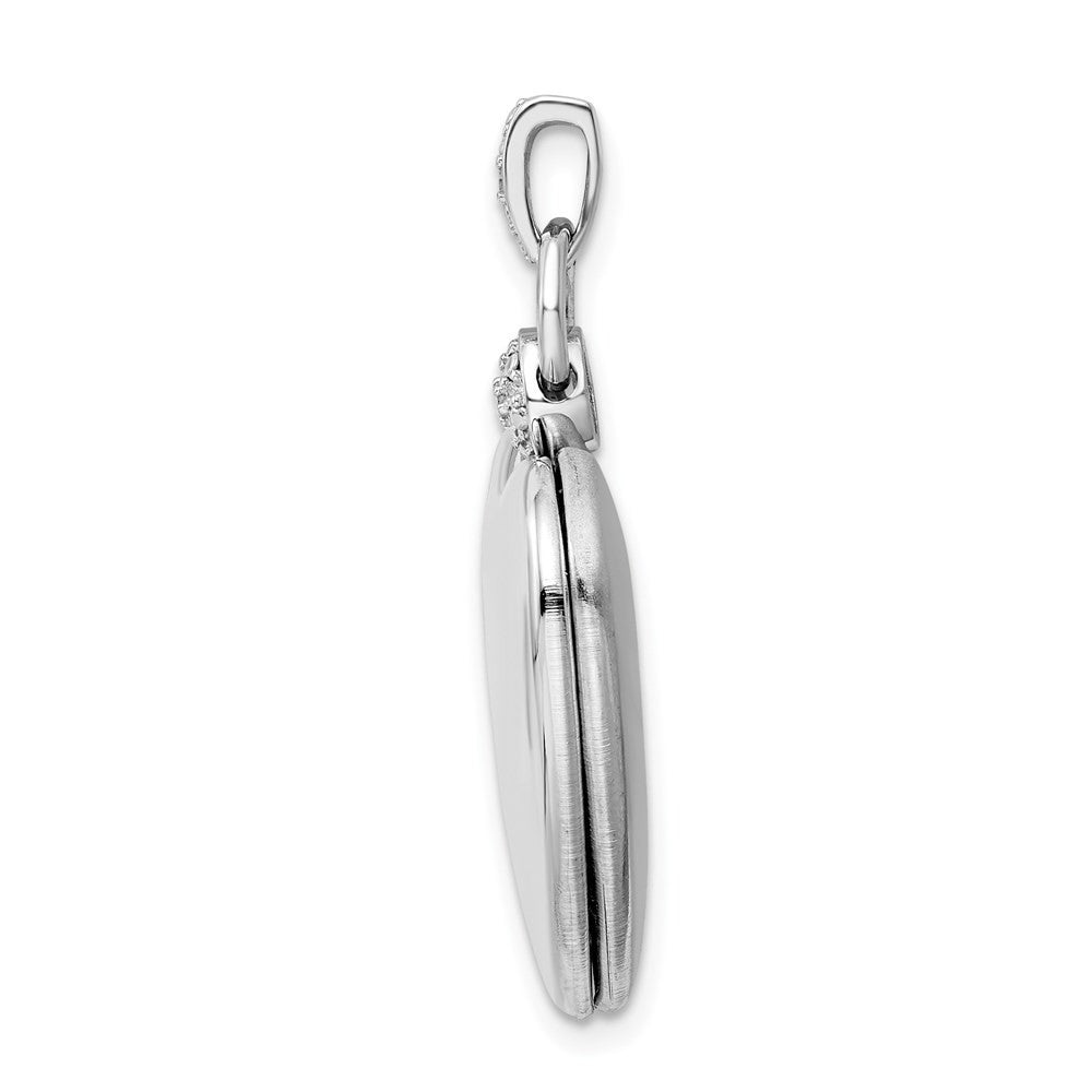 Sterling Silver Rhodium-plated 21mm Heart Dia. Accent Diamond-Cut Satin Locket
