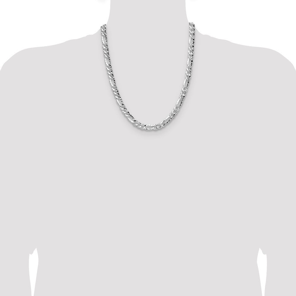 Sterling Silver 6.3mm Hammered Figaro Chain Necklace 22"