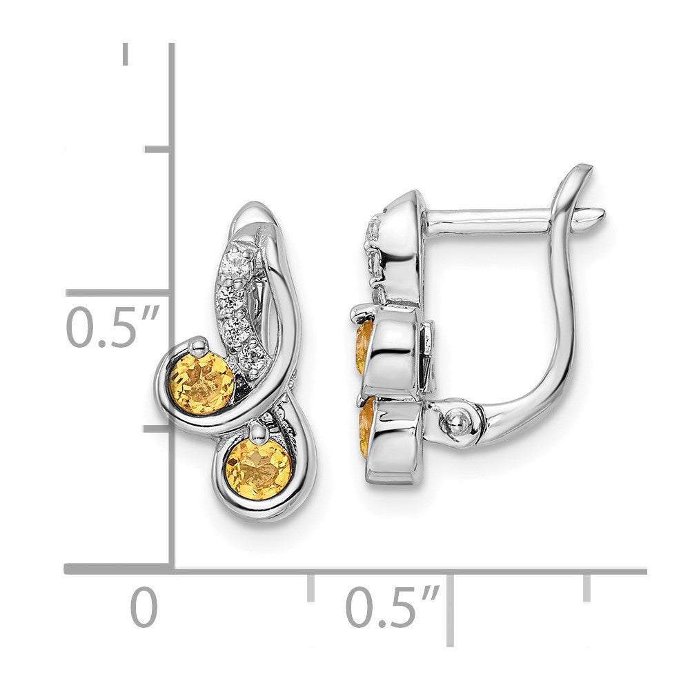 Sterling Silver Rhod-plate .52t.w. Citrine/White Topaz Swirl Hinged Earring