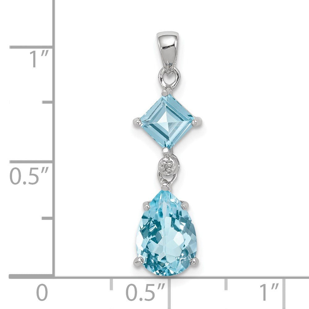 Sterling Silver Rhodium Plated Diamond & Light Swiss Blue Topaz Pendant