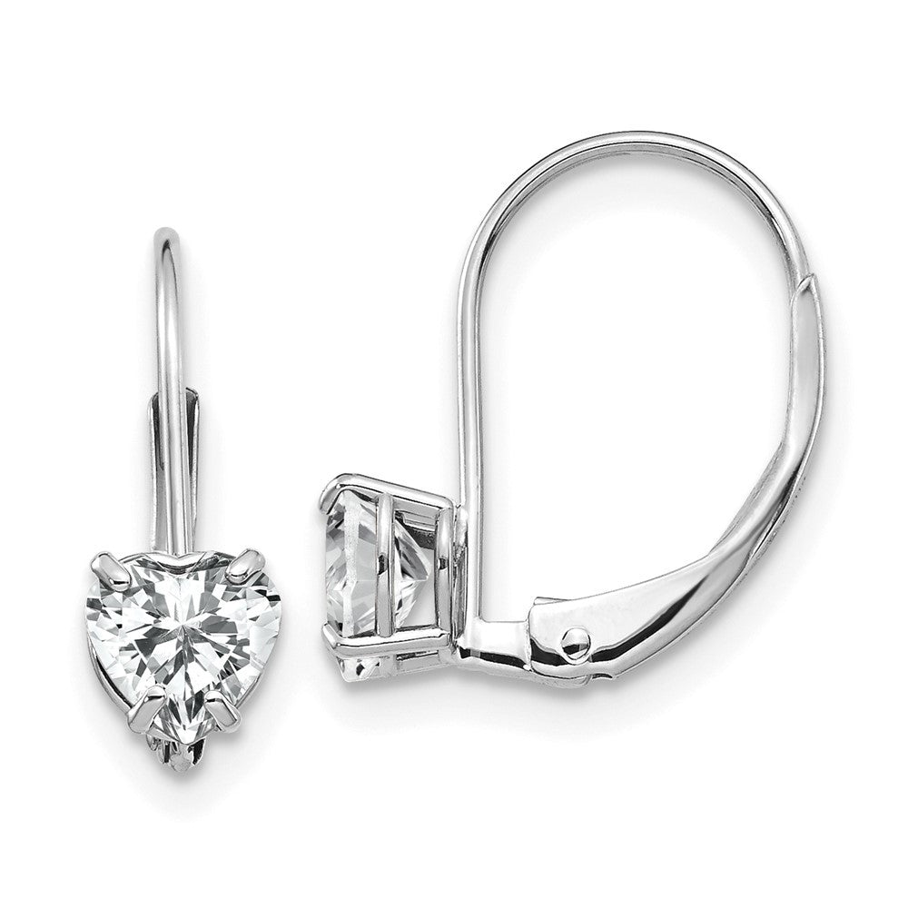 14k White Gold 5mm Heart Cubic Zirconia Leverback Drop & Dangle Earrings