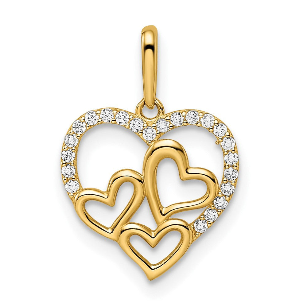 14k Yellow Gold CZ Hearts Pendant