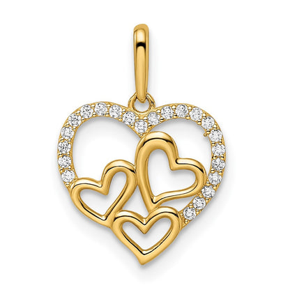 14k Yellow Gold CZ Hearts Pendant