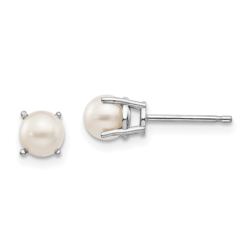 14k White Gold 4.5mm Round June/FW Cultured Pearl Stud Earrings
