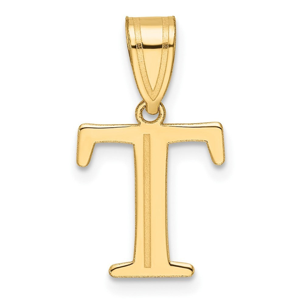 14k Yellow Gold Polished Etched Letter T Initial Pendant