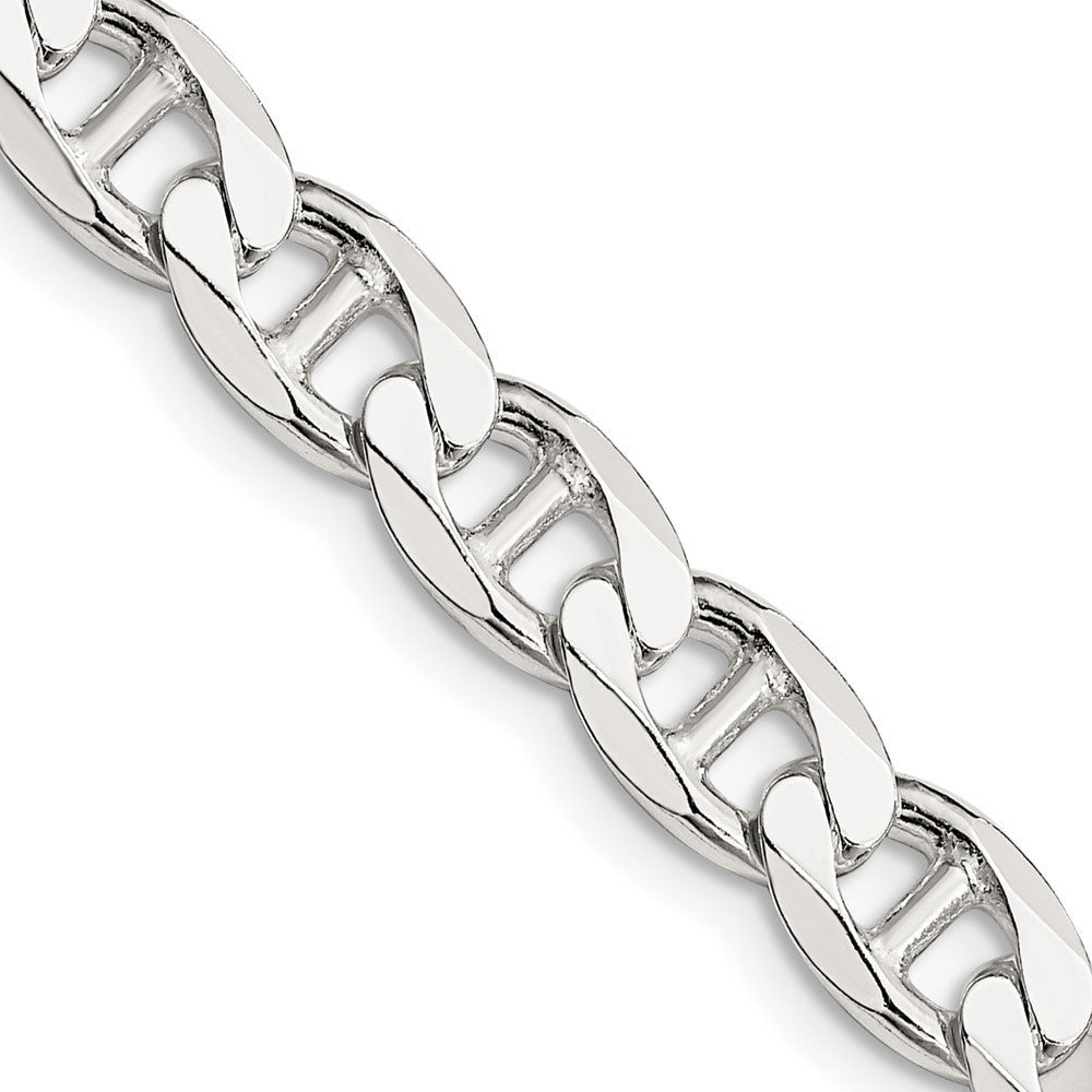 Sterling Silver 7.4mm Diamond-Cut Flat Anchor Curb Chain Necklace 22"