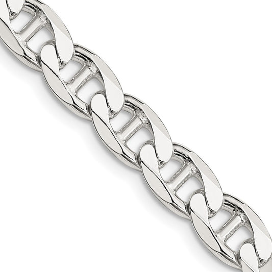 Sterling Silver 7.4mm Diamond-Cut Flat Anchor Curb Chain Necklace 22"
