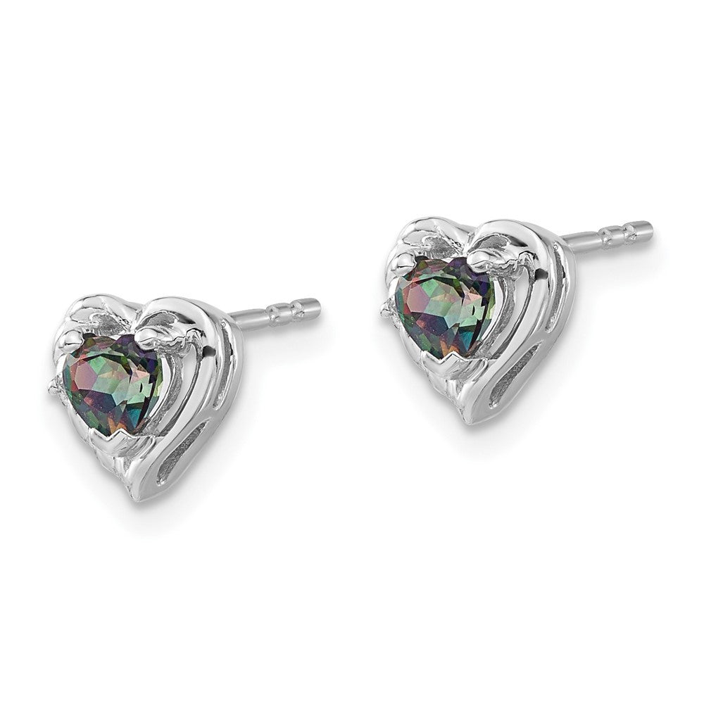 14k White Gold Mystic Fire Topaz and Diamond Heart Stud Earrings