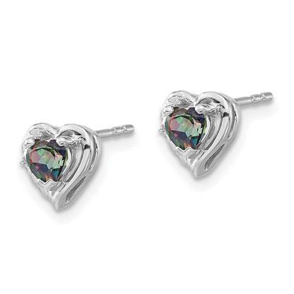 14k White Gold Mystic Fire Topaz and Diamond Heart Stud Earrings