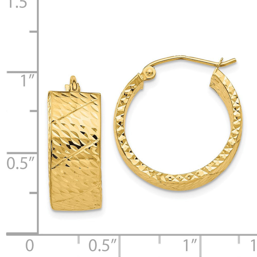 14k Yellow Gold Diamond Cut Hoop Earrings