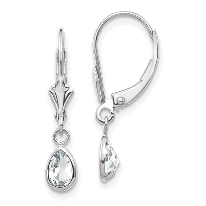 14k White Gold 6x4mm White Topaz/April Dangle Earrings