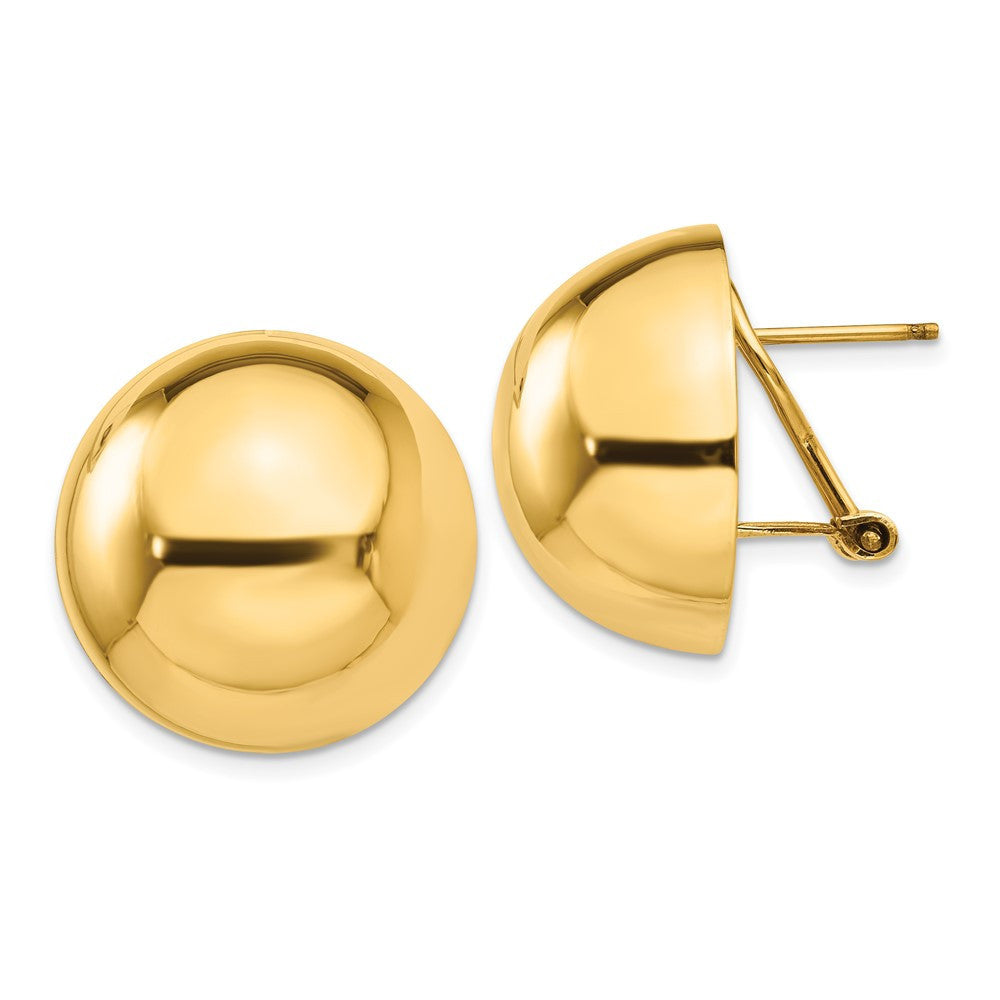 14k Yellow Gold Polished Half Ball Omega Back Stud Earrings