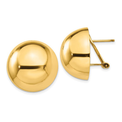 14k Yellow Gold Polished Half Ball Omega Back Stud Earrings