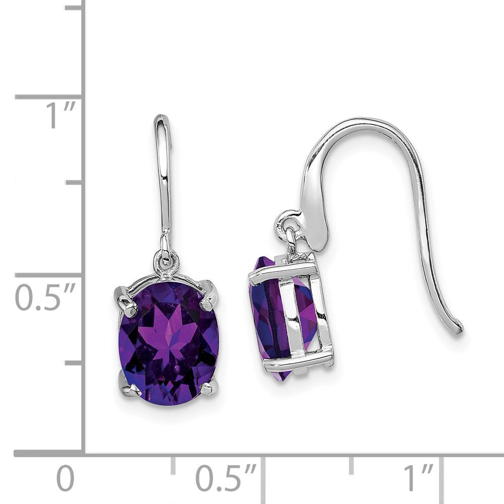 Sterling Silver Rhodium Plated Amethyst Wire Dangle Earrings