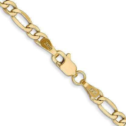 14k Yellow Gold 3.5mm Semi-Solid Figaro with Lobster Clasp Chain Necklace 26"