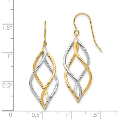 14k Two-tone Gold Twisted Polished Dangle Shepherd Hook Earrings