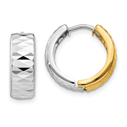 14k Two-tone Gold Textured Hoop Earrings