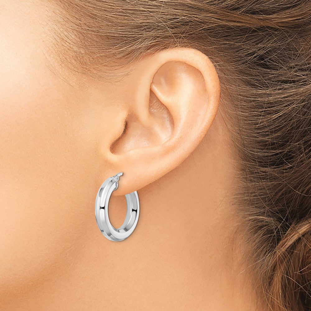 Sterling Silver Rhodium-plated 5x24mm Octagon Tube Hoop Earrings