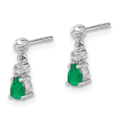 14k White Gold Emerald and Diamond Dangle Earrings