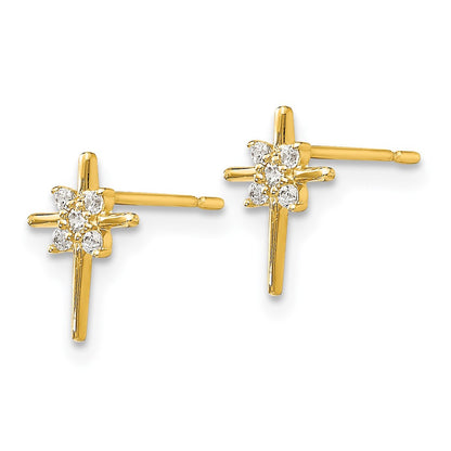 14k Yellow Gold CZ Children's Cross Button Stud Earrings
