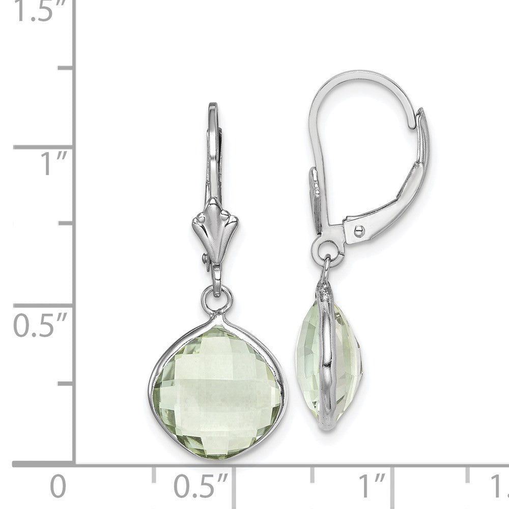 Sterling Silver Rhodium-plated Green Quartz Lever Back Dangle Earrings