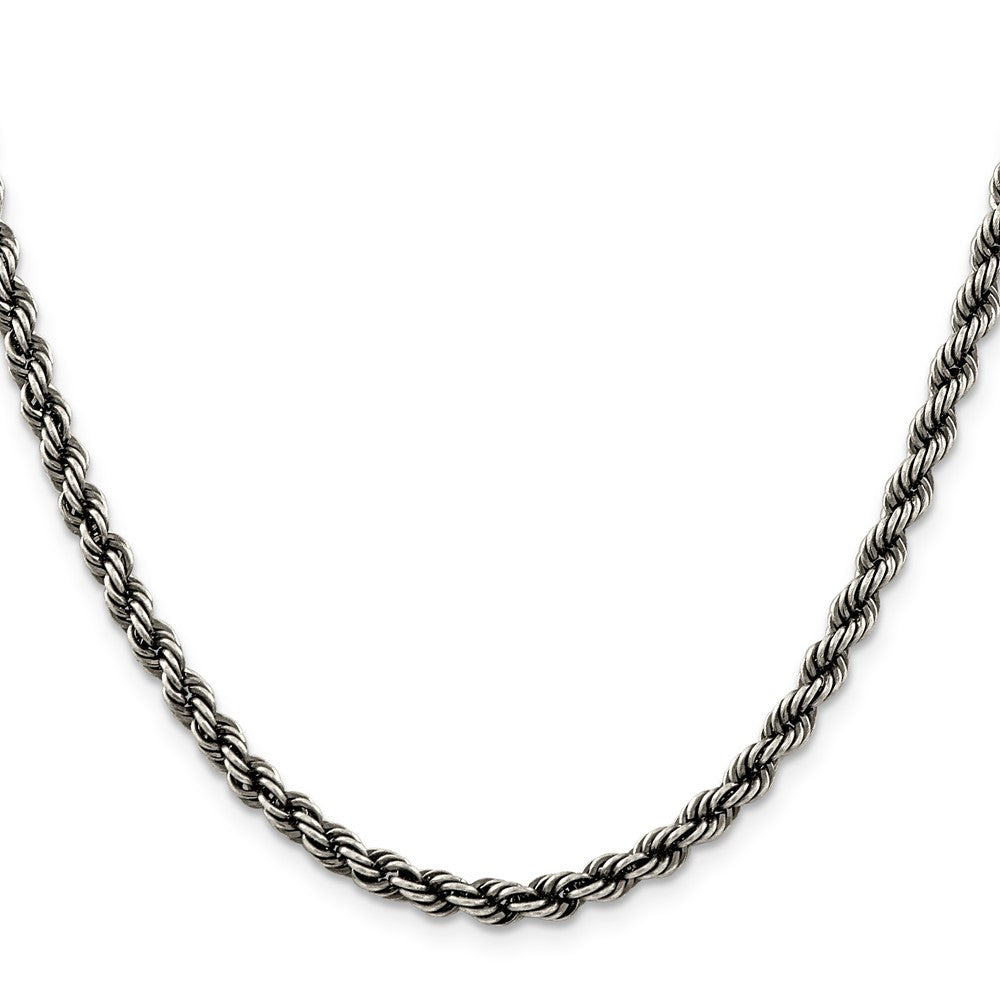 Sterling Silver Ruthenium-plated 4.5mm Rope Chain Necklace 22"