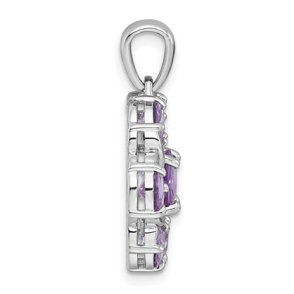 Sterling Silver Rhodium Polished Amethyst & Rose de France Quartz Flower Pendant