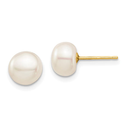 14k Yellow Gold 7-8mm Button Cultured Pearl Stud Earrings with Silicone Backs