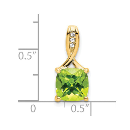 14k Yellow Gold Cushion Peridot and Diamond Pendant